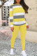 Yellow Casual Stripe Patchwork O Neck Long Sleeve Two Pieces
