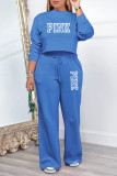 Pink Casual Street Letter Print Draw String O Neck Long Sleeve Two Pieces