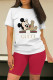 Deep Red Casual Letters Patchwork Contrast O Neck Short Sleeve Two Pieces