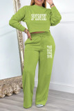 Pink Casual Street Letter Print Draw String O Neck Long Sleeve Two Pieces