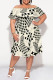 Beige Sexy The stars Letter Print Ruffle Contrast Off Shoulder Printed Plus Size Dresses