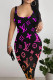 Purple Orange Sexy Print Patchwork U Neck Wrapped Skirt Dresses