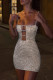 Khaki Sexy Hollow Out Patchwork Backless Spaghetti Strap Sling Dresses