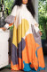 Cream White Casual Print Patchwork Mandarin Collar Long Dresses