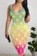 Red Sexy Print Patchwork U Neck Wrapped Skirt Dresses
