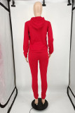 Color Blue Casual Street Letter Print Draw String Pocket Hooded Long Sleeve Two Pieces