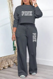 Pink Casual Street Letter Print Draw String O Neck Long Sleeve Two Pieces