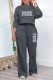 Dark Gray Casual Street Letter Print Draw String O Neck Long Sleeve Two Pieces
