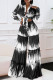 Black Casual Print Patchwork Strap Design Deep V Neck Long Sleeve Two Pieces