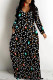 Black Casual Colorblock Floral Print The stars Pocket Contrast O Neck Printed Dresses