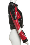 Red Street Patchwork Zipper Contrast Zipper Collar Outerwear