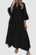 Black Casual Solid Color Hollow Out Buckle Patchwork V Neck Long Plus Size Dresses