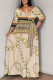 Multicolor Casual Flowers Stripe Chain print Lace Up Contrast V Neck Printed Plus Size Dresses