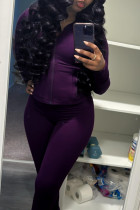 Purple Casual Solid Color Patchwork Zipper Zipper Collar Long Sleeve Two Pieces