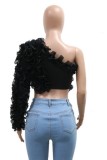Yellow Casual Solid Color Backless Oblique Collar Tops