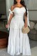 White Sexy Casual Solid Color Backless Belted Off Shoulder Fitted Jumpsuits