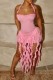 Pink Sexy Solid Color Fringed Trim Backless Halter Wrapped Skirt Dresses