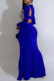 White Sexy Hot Drilling Patchwork Hollow Out Slit Half A Turtleneck Evening Dresses
