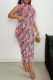 Pink Sexy Fringed Trim Hollow Out Patchwork O Neck Long Dresses