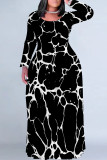 Black And White Casual Camouflage Print Stripe O Neck Printed Plus Size Dresses