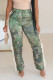 Green Casual Print Fringed Trim Buttons Patchwork Zipper Loose Mid Waist Conventional Patchwork Bottoms