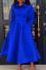 Royal Blue Elegant Solid Color Pocket Buckle Patchwork Turndown Collar Long Dresses