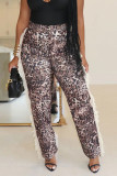 Camouflage Casual Print Fringed Trim Buttons Patchwork Zipper Loose Mid Waist Conventional Patchwork Bottoms