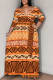 Orange Casual Flowers Stripe Chain print Lace Up Contrast V Neck Printed Plus Size Dresses