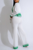 Apricot Casual Draw String Buckle Patchwork Contrast V Neck Long Sleeve Two Pieces