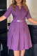 Purple Elegant Solid Color Patchwork Slit With Belt O Neck A Line Dresses