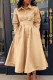 Khaki Elegant Solid Color Pocket Buckle Patchwork Turndown Collar Long Dresses