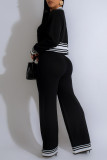 Apricot Casual Draw String Buckle Patchwork Contrast V Neck Long Sleeve Two Pieces