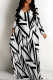 Black And White Casual Colorblock Floral Print The stars Pocket Contrast O Neck Printed Dresses