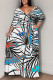 White Casual Flowers Stripe Chain print Lace Up Contrast V Neck Printed Plus Size Dresses