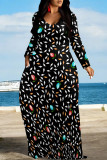Green Casual Colorblock Floral Print The stars Pocket Contrast O Neck Printed Dresses