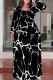 Black Casual Camouflage Print Stripe O Neck Printed Plus Size Dresses
