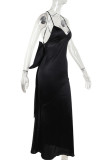 Pink Sexy Solid Color Patchwork Backless Bow Decor Spaghetti Strap Sling Dresses