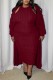 Burgundy Casual Solid Color Basic O Neck Long Plus Size Two Pieces