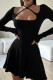 Black Sexy Solid Color Hollow Out Patchwork Backless Spaghetti Strap Sling Dresses