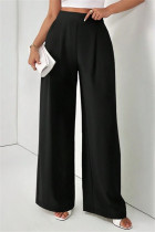 Black Casual Print Pocket Regular High Waist Wide Leg Full Print Trousers