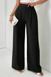Black Casual Print Pocket Regular High Waist Wide Leg Full Print Trousers