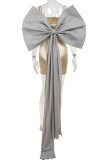 Champagne Sexy Patchwork Backless Bow Decor Spaghetti Strap Sling Dresses