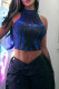 Blue Sexy Print Patchwork O Neck Tops