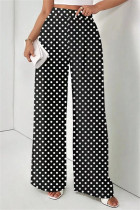 Black White Casual Print Pocket Regular High Waist Wide Leg Full Print Trousers
