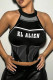 Black Sexy Print Patchwork O Neck Tops