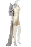 Champagne Sexy Patchwork Backless Bow Decor Spaghetti Strap Sling Dresses