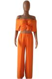 Orange Fashion Casual asymmetrical Solid Bandage Loose Two-piece Pants Set