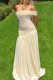 Light Yellow Elegant Lace Patchwork Backless Ruched Off Shoulder Irregular Dresses