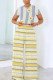Yellow Casual Striped Print Floral Print Basic O Neck Short Sleeve Two Pieces