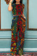 Red Green Casual Print Pocket Patchwork O Neck Short Sleeve Two Pieces